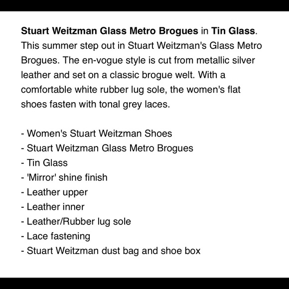 STUART WEITZMAN GLASS METRO METALLIC SILVER MIRROR BROGUES OXFORDS $645 - Picture 8 of 11